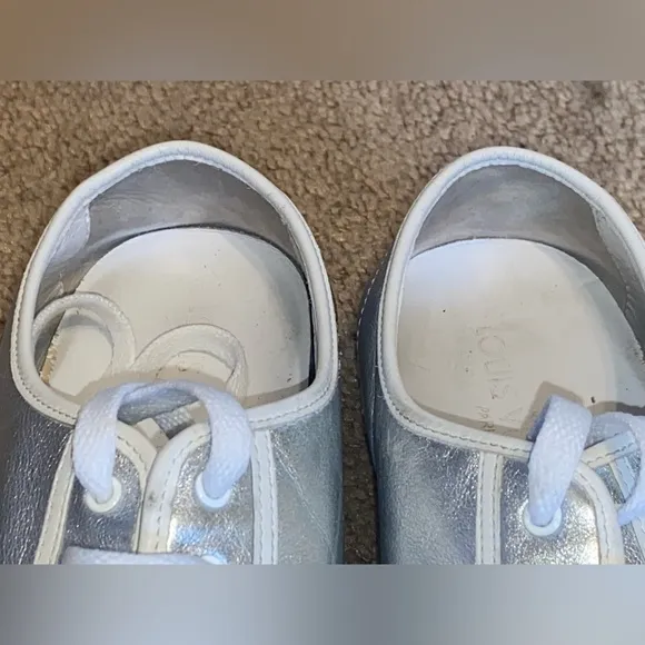 Authentic Louis Vuitton Metallic Unisex silver &amp; white leather sneaker altered