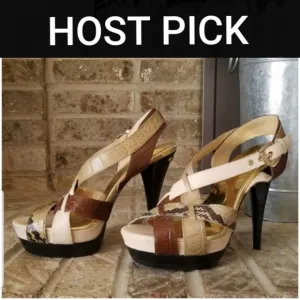 AUTHENTIC Michael Kors Beige Snakeskin Brown Black Leather Platform Sandals
