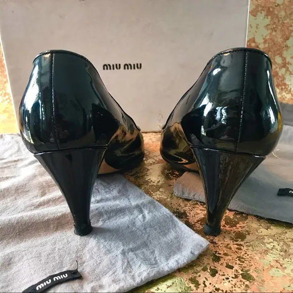 AUTHENTIC MIU MIU PEEP TOE LOW HEEL PUMPS WITH BOX