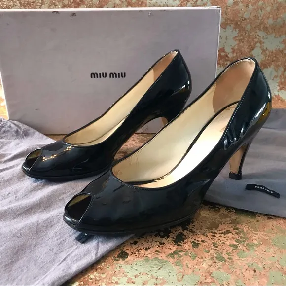 AUTHENTIC MIU MIU PEEP TOE LOW HEEL PUMPS WITH BOX