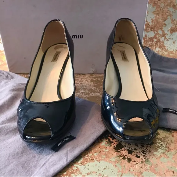 AUTHENTIC MIU MIU PEEP TOE LOW HEEL PUMPS WITH BOX