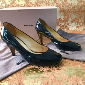 AUTHENTIC MIU MIU PEEP TOE LOW HEEL PUMPS WITH BOX