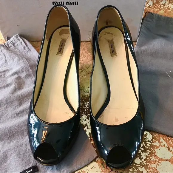 AUTHENTIC MIU MIU PEEP TOE LOW HEEL PUMPS WITH BOX