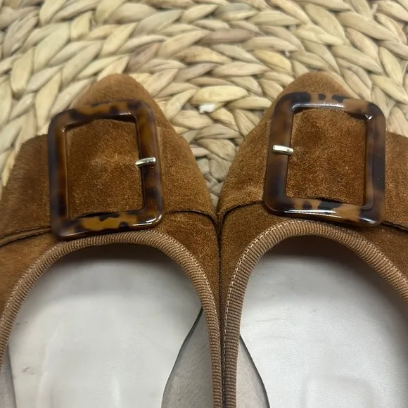 Avellim genuine suede uppers made in Italy Elegant Brown Suede Flats with Buckle