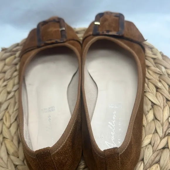 Avellim genuine suede uppers made in Italy Elegant Brown Suede Flats with Buckle