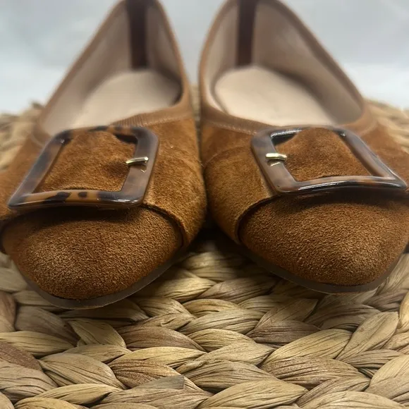 Avellim genuine suede uppers made in Italy Elegant Brown Suede Flats with Buckle