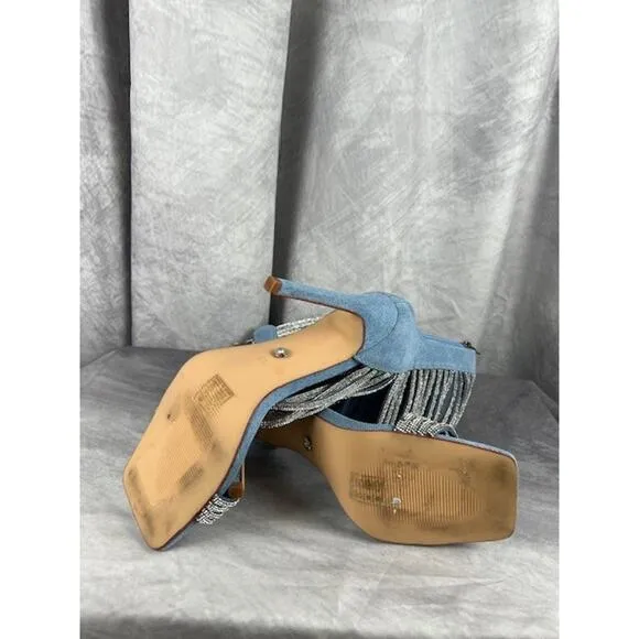 Azalea Wang Cicely Embellished Gladiator Sz 8.5 Stiletto Denim Sparkles Sexy