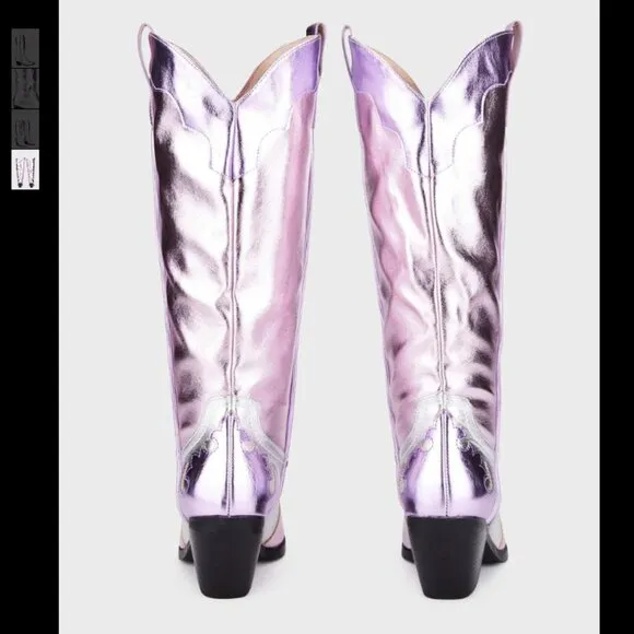 Azalea Wang Glam Cowgirl Boots Hendrix Pink Metallic Silver Western NEW Size 8.5