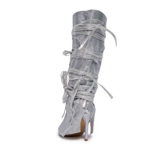 AZALEA WANG Silver Stilleto Style Point Toe Cowboy Western Shoes sz 10 $150