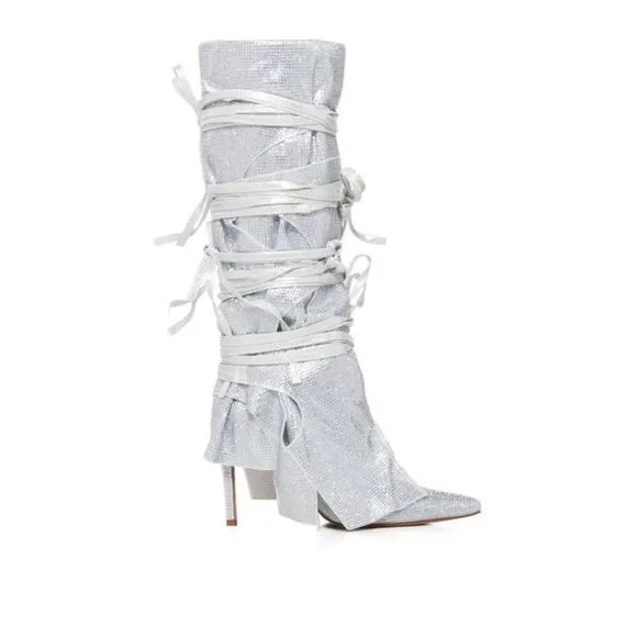 AZALEA WANG Silver Stilleto Style Point Toe Cowboy Western Shoes sz 10 $150
