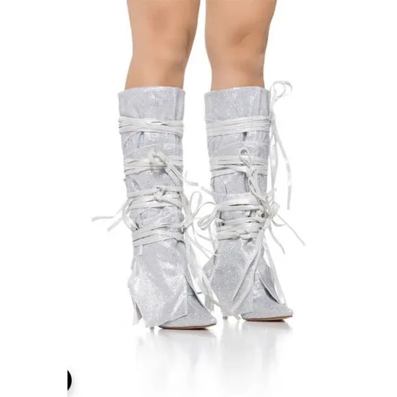 AZALEA WANG Silver Stilleto Style Point Toe Cowboy Western Shoes sz 10 $150