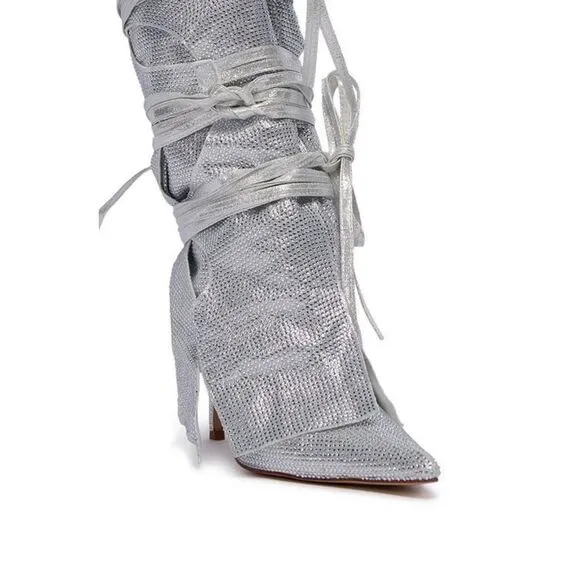 AZALEA WANG Silver Stilleto Style Point Toe Cowboy Western Shoes sz 10 $150