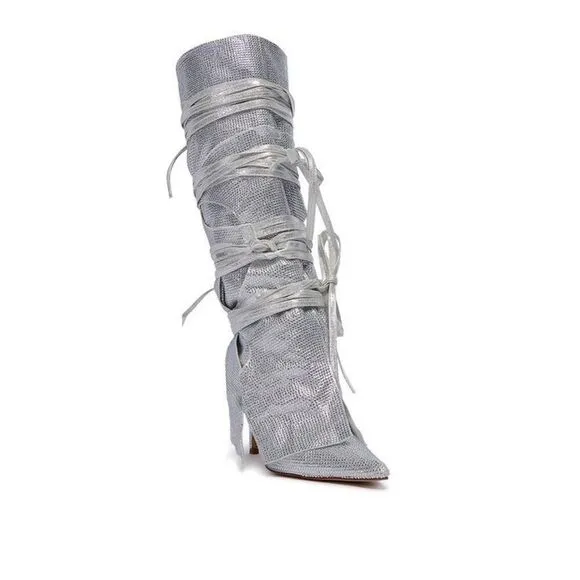 AZALEA WANG Silver Stilleto Style Point Toe Cowboy Western Shoes sz 10 $150