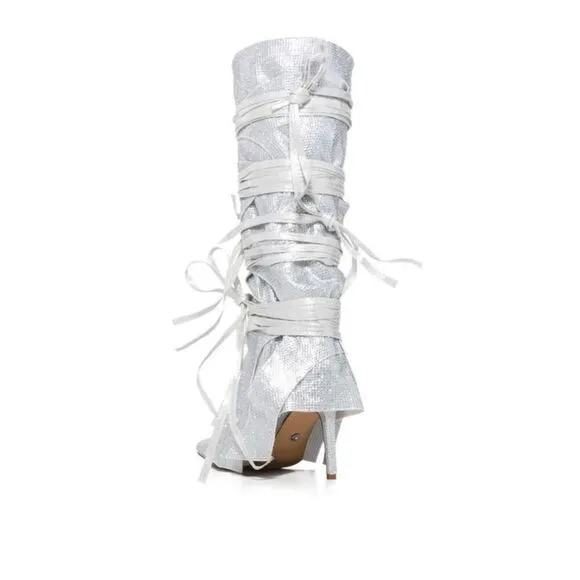 AZALEA WANG Silver Stilleto Style Point Toe Cowboy Western Shoes sz 10 $150