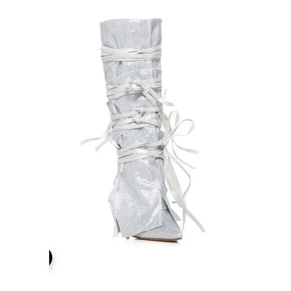 AZALEA WANG Silver Stilleto Style Point Toe Cowboy Western Shoes sz 10 $150