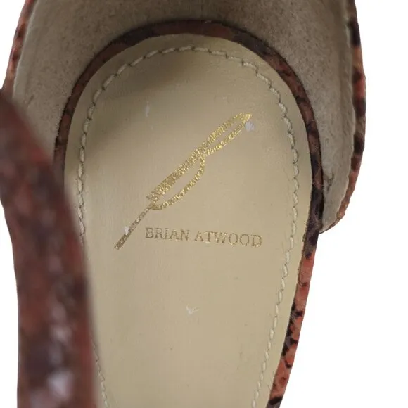 B Brian Atwood Leather Dekoda Snake-Print Platform Wedge Sandals Size 6