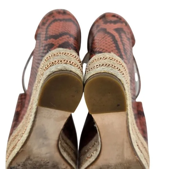 B Brian Atwood Leather Dekoda Snake-Print Platform Wedge Sandals Size 6