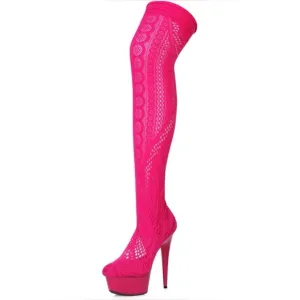 🦋B2G1🦋ELLIE SHOES 6&quot; FUCHSIA Stiletto Stocking Thigh High Boot | 609-MEI |