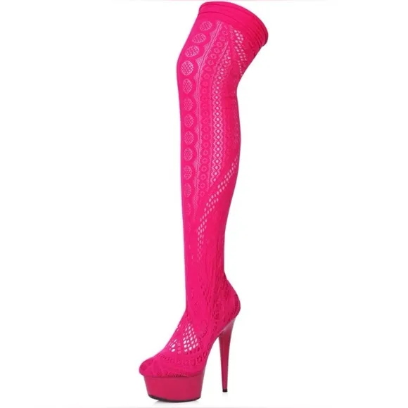 🦋B2G1🦋ELLIE SHOES 6&quot; FUCHSIA Stiletto Stocking Thigh High Boot | 609-MEI |