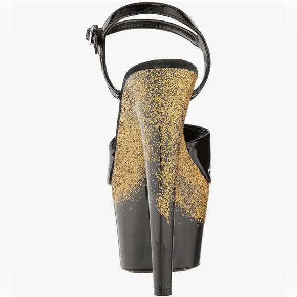 🦋B2G1🦋ELLIE SHOES 7&quot; Pointed Stiletto Platform Mule Shoes Gold/Black | 709-CARI