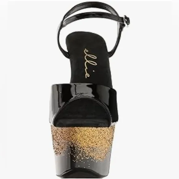 🦋B2G1🦋ELLIE SHOES 7&quot; Pointed Stiletto Platform Mule Shoes Gold/Black | 709-CARI