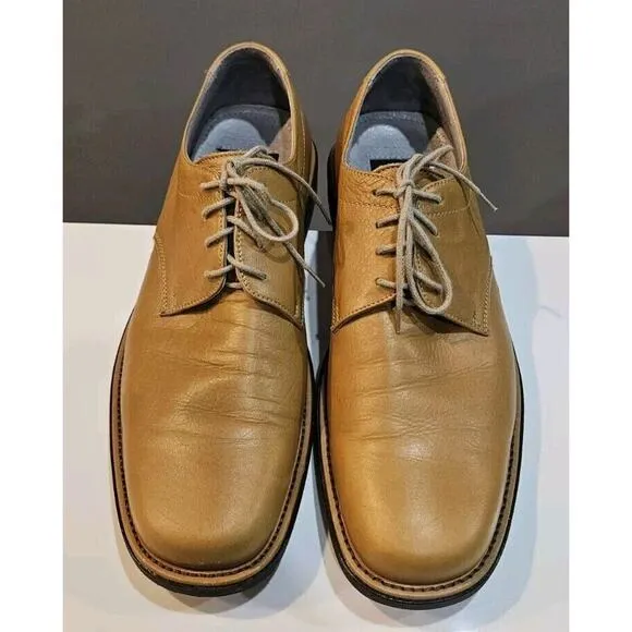 Bacco Bucci Mens 10 Oxford Dress Shoes Tan Leather Lace-Up Square Toe READ Italy