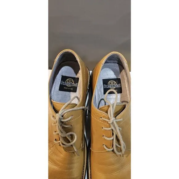 Bacco Bucci Mens 10 Oxford Dress Shoes Tan Leather Lace-Up Square Toe READ Italy
