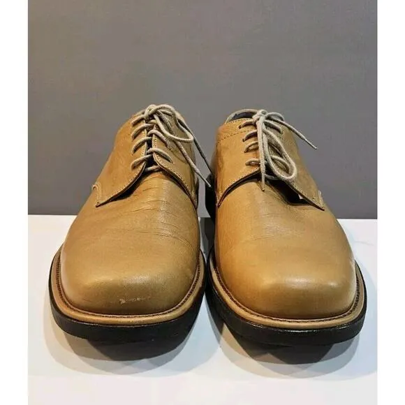 Bacco Bucci Mens 10 Oxford Dress Shoes Tan Leather Lace-Up Square Toe READ Italy