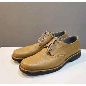 Bacco Bucci Mens 10 Oxford Dress Shoes Tan Leather Lace-Up Square Toe READ Italy