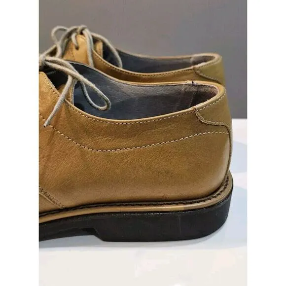Bacco Bucci Mens 10 Oxford Dress Shoes Tan Leather Lace-Up Square Toe READ Italy