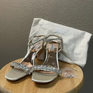 Badgley Mischka Ankle Strap Heeled Champagne Colored Rhinestone Heels Sandals