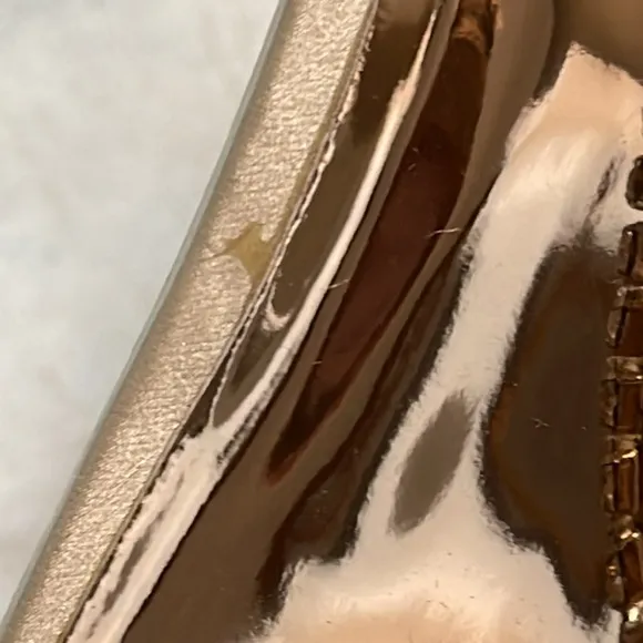 Badgley Mischka Ankle Strap Heeled Champagne Colored Rhinestone Heels Sandals