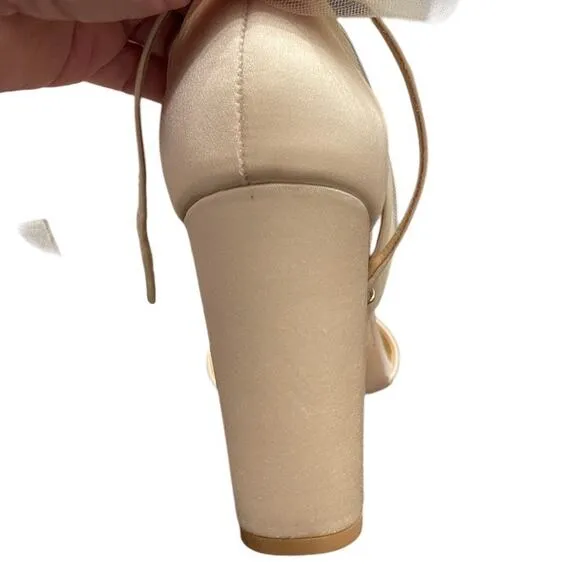 Badgley Mischka BHLDN Kim Heeled Sandals Mesh Bow Detail Ankle Strap Sz 10