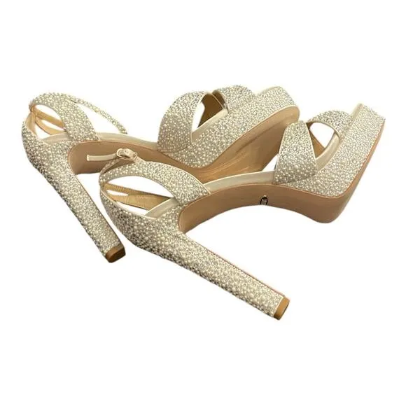 Badgley Mischka BHLDN Kim Heeled Sandals Mesh Bow Detail Ankle Strap Sz 10