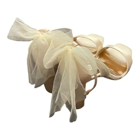 Badgley Mischka BHLDN Kim Heeled Sandals Mesh Bow Detail Ankle Strap Sz 10