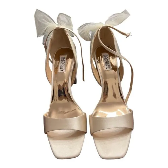 Badgley Mischka BHLDN Kim Heeled Sandals Mesh Bow Detail Ankle Strap Sz 10