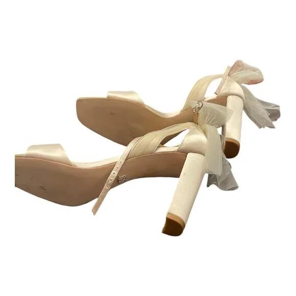 Badgley Mischka BHLDN Kim Heeled Sandals Mesh Bow Detail Ankle Strap Sz 10