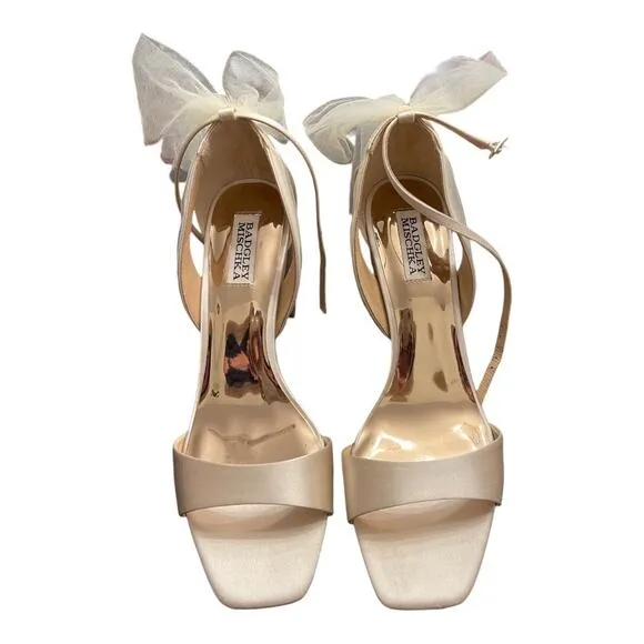 Badgley Mischka BHLDN Kim Heeled Sandals Mesh Bow Detail Ankle Strap Sz 10