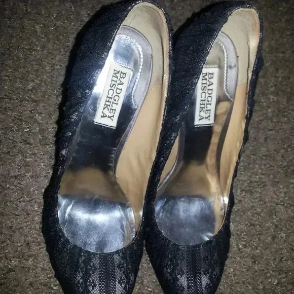 BADGLEY MISCHKA-BRYNN-Black Lace and Nude Pumps-Size 7.5M-Excellent