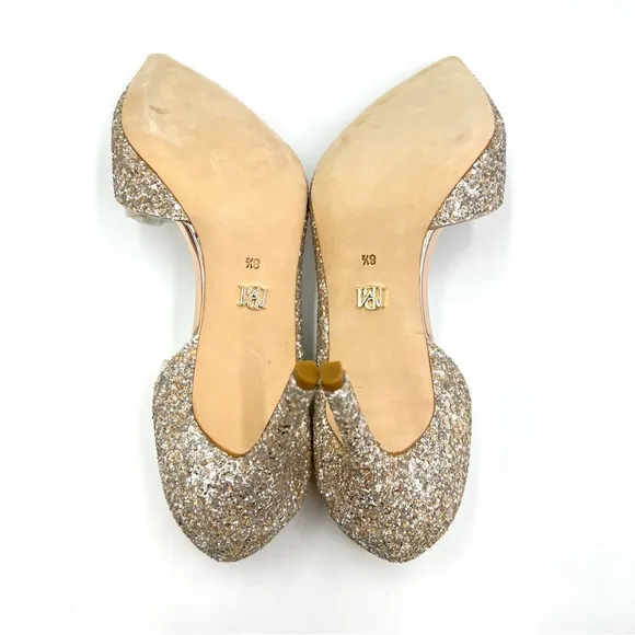 Badgley Mischka Daisy Champagne Sparkly D’Orsay Point Toe Heels Pumps Shoes 8.5