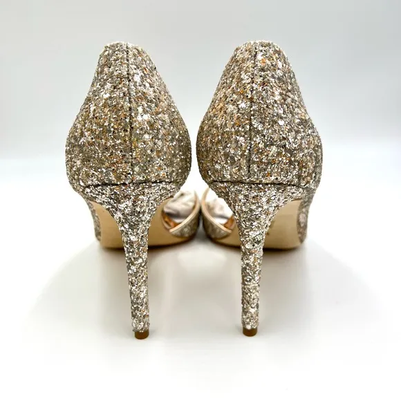 Badgley Mischka Daisy Champagne Sparkly D’Orsay Point Toe Heels Pumps Shoes 8.5