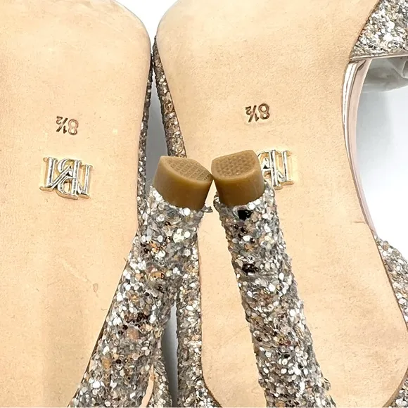 Badgley Mischka Daisy Champagne Sparkly D’Orsay Point Toe Heels Pumps Shoes 8.5