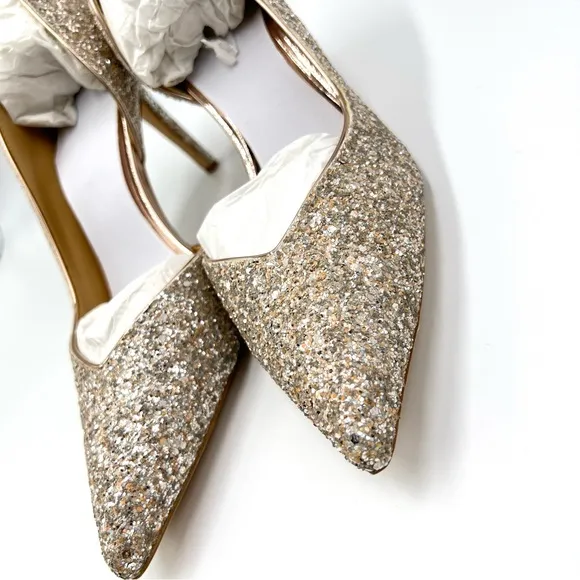 Badgley Mischka Daisy Champagne Sparkly D’Orsay Point Toe Heels Pumps Shoes 8.5