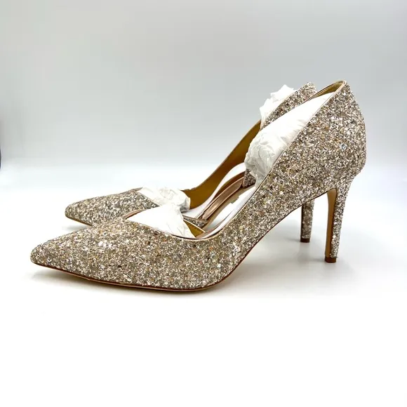 Badgley Mischka Daisy Champagne Sparkly D’Orsay Point Toe Heels Pumps Shoes 8.5