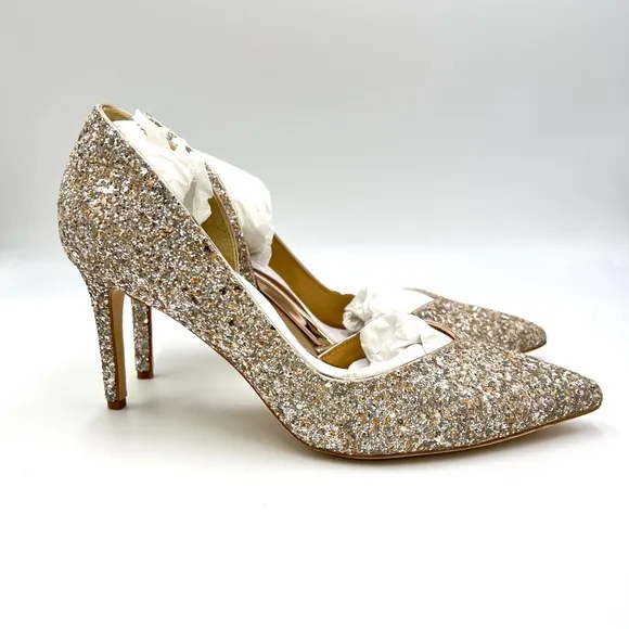 Badgley Mischka Daisy Champagne Sparkly D’Orsay Point Toe Heels Pumps Shoes 8.5