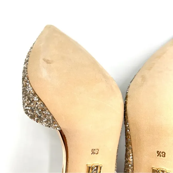 Badgley Mischka Daisy Champagne Sparkly D’Orsay Point Toe Heels Pumps Shoes 8.5