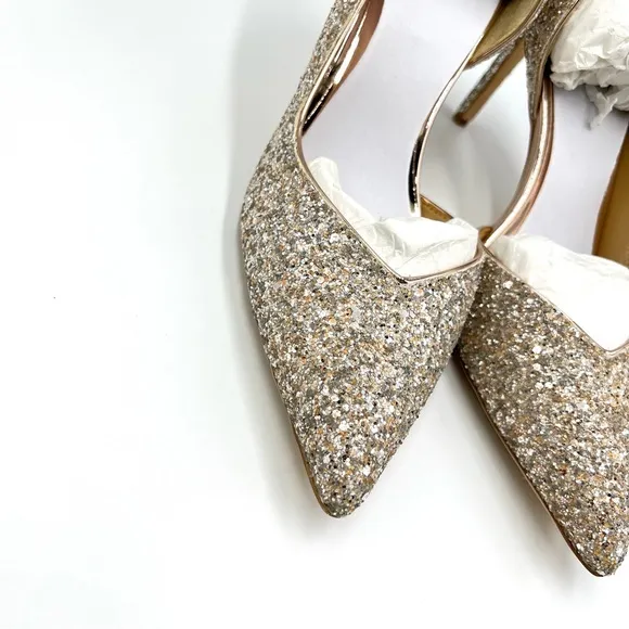 Badgley Mischka Daisy Champagne Sparkly D’Orsay Point Toe Heels Pumps Shoes 8.5