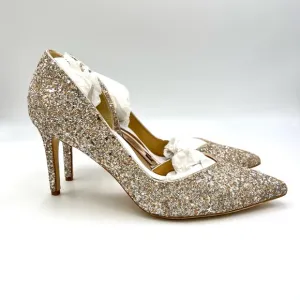 Badgley Mischka Daisy Champagne Sparkly D’Orsay Point Toe Heels Pumps Shoes 8.5