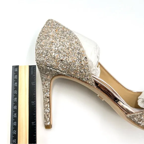Badgley Mischka Daisy Champagne Sparkly D’Orsay Point Toe Heels Pumps Shoes 8.5