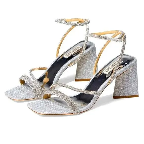 Badgley Mischka Freedom Glitter Block Heel Silver - 8.5b